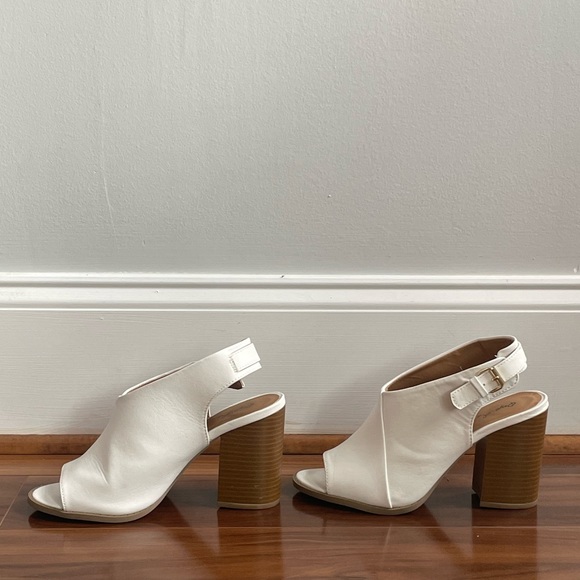 White peep toe bootie heels. 3 inches. - Picture 2 of 4